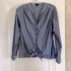 Ann Taylor Tie Front Blouse Grey/Blue Color Size XS